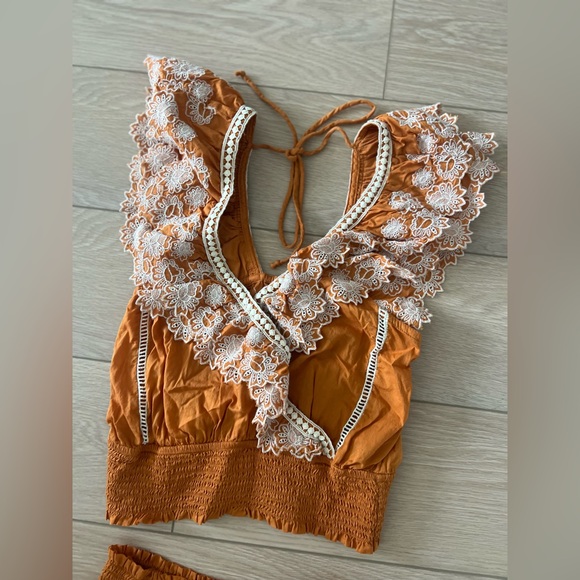 Anthropologie two piece set embroidered boho smocked tank top and skirt size xs - Picture 3 of 14